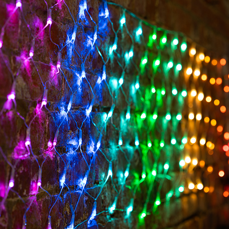 Гирлянда Сеть 3х0,5м, прозрачный ПВХ, 140 LED Мультиколор (10 цветов) (шнур питания в комплекте) 